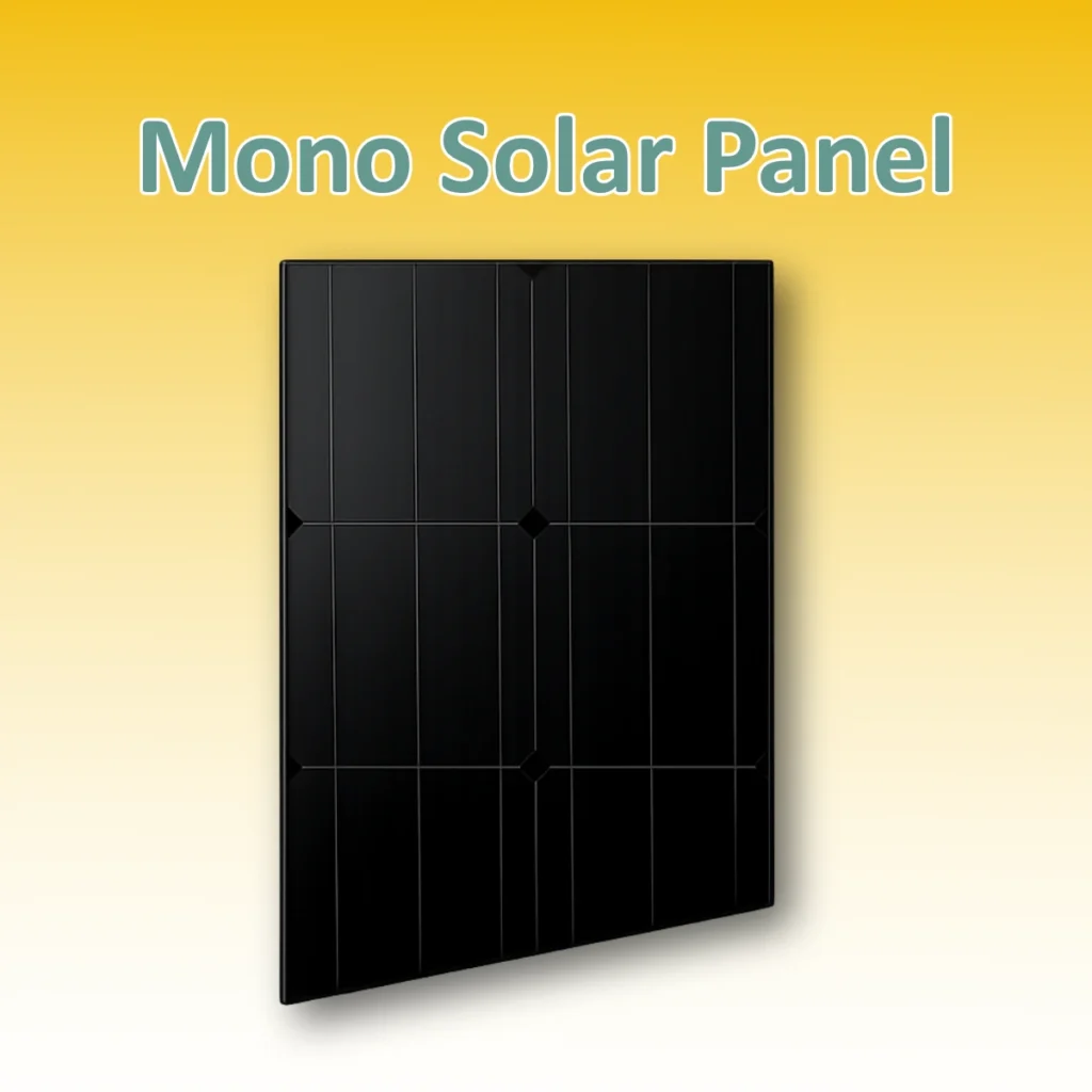 Black monocrystalline solar panel showing high efficiency design and clean appearance commonly used in UK residential and commercial solar installations.