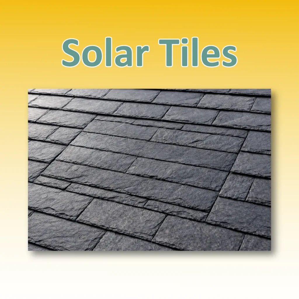 Integrated solar roof tiles designed to blend with slate roofing for a discreet solar installation on residential properties.