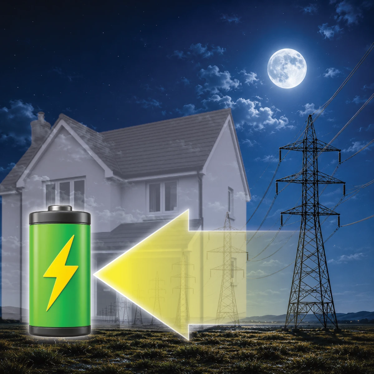 Home battery charging from the electricity grid at night while the house is using very little power.